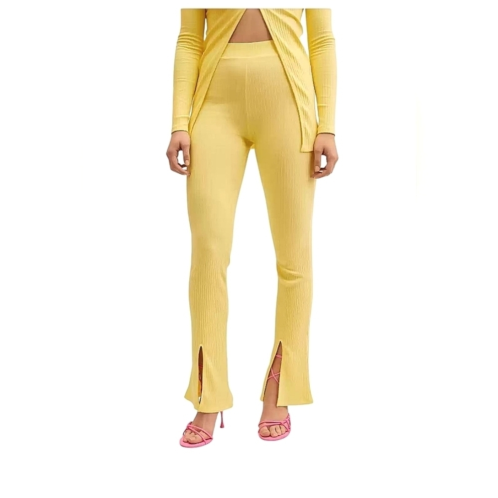 MANGO Yellow Miri Knit Ribbed Stretch Trousers. Size Small NWT